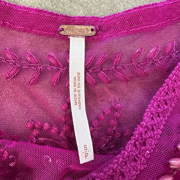 Free People| Beaded Sheer Top| Sheer Gauze Magenta Top - Picture 8 of 10